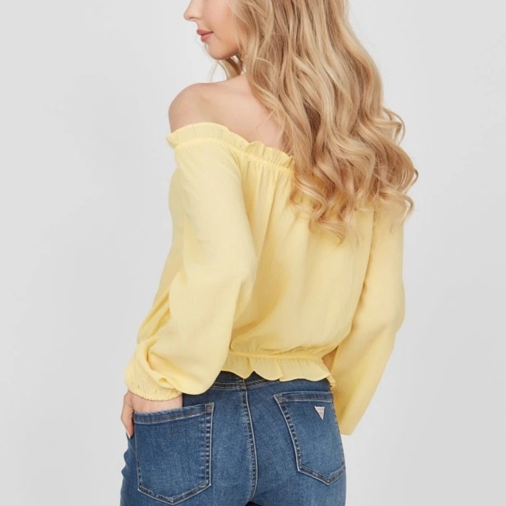 GUESS Off-Shoulder Ruffle Top – Yellow, Size L